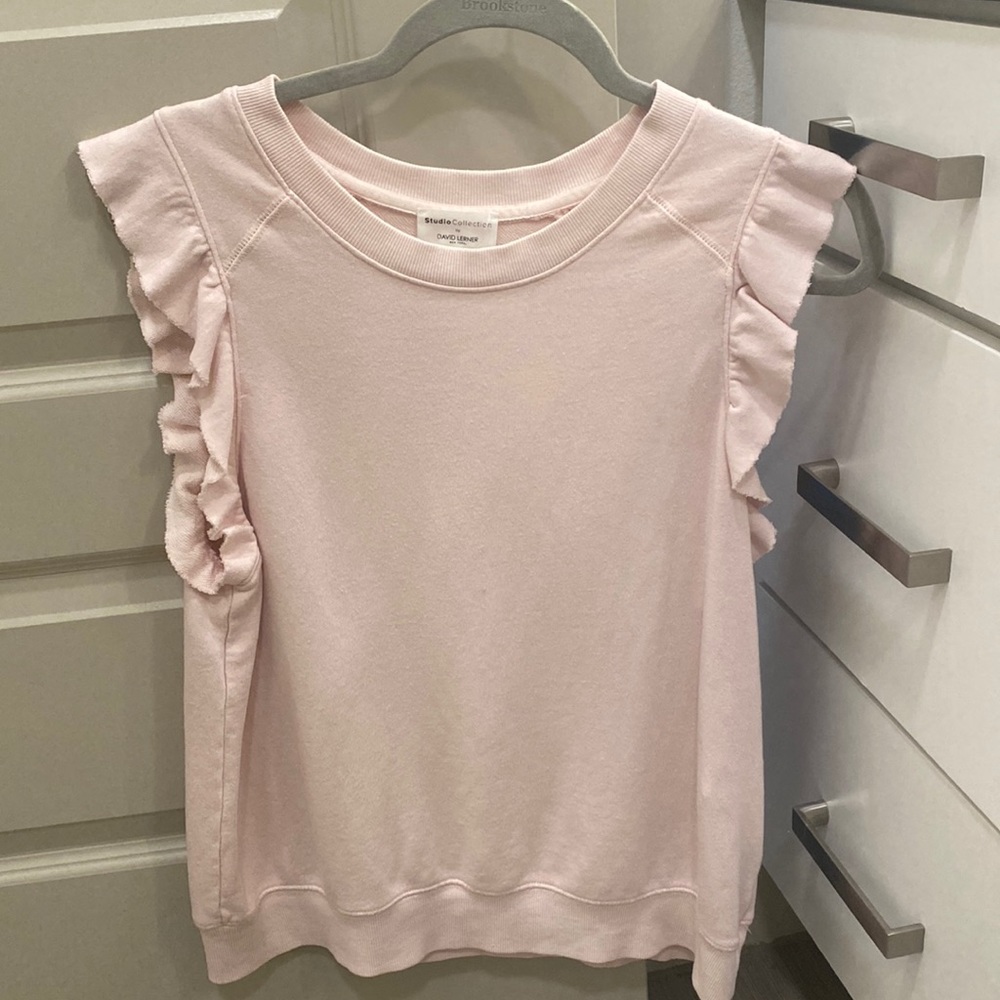 Studio Collection by David Lerner pink sweatshirt ruffled sleeve